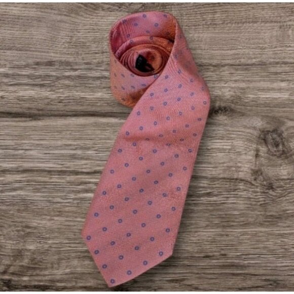 Thomas Pink Silk Tie Neck Blue Circles Textured Necktie Mens Polka Dots Morocco - Picture 1 of 12
